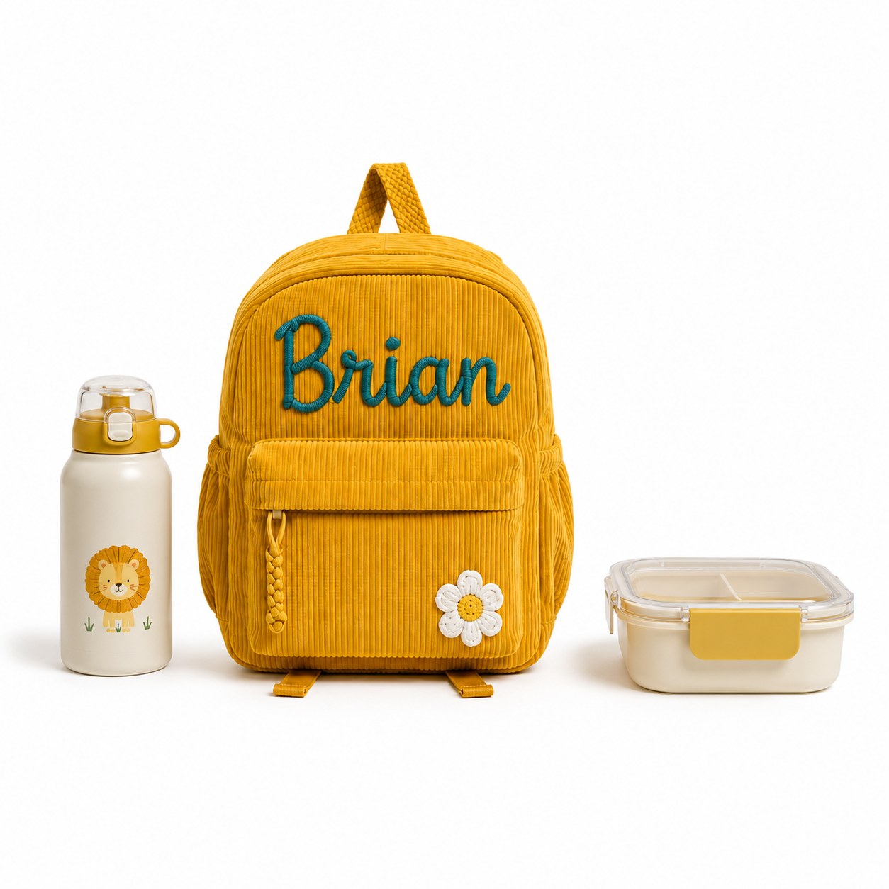 Mochila con botella y táper dentro